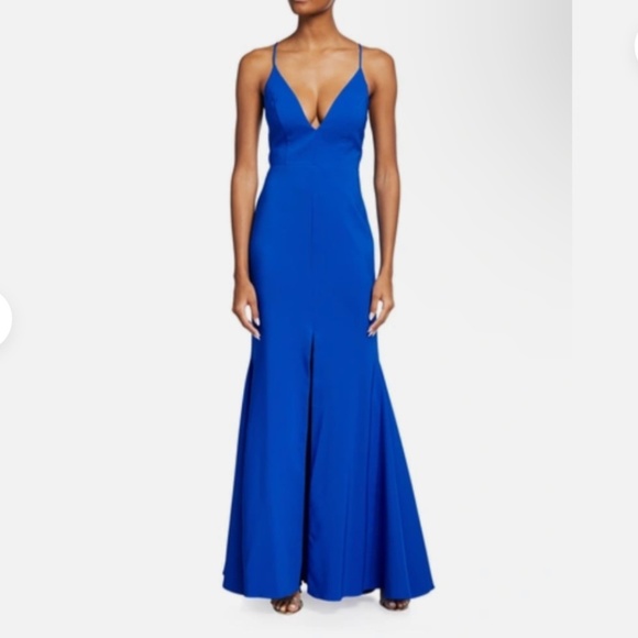 Aidan Mattox Women Prom Formal Evening Dress Sz 12 Gown Empire Strappy Back Blue - Picture 1 of 14